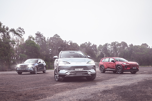 Toyota RAV4, BYD Sealion 6 and Mazda CX-5 group shot