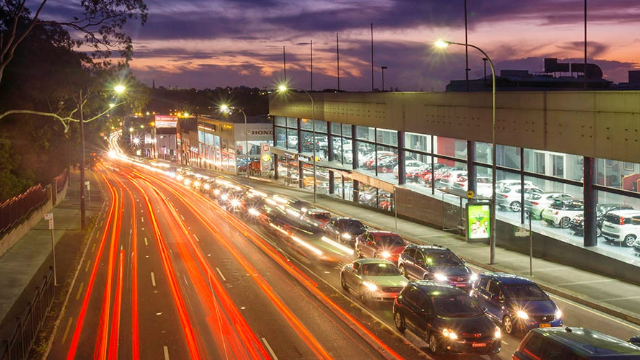 Sydney car dealership during evening peak hour