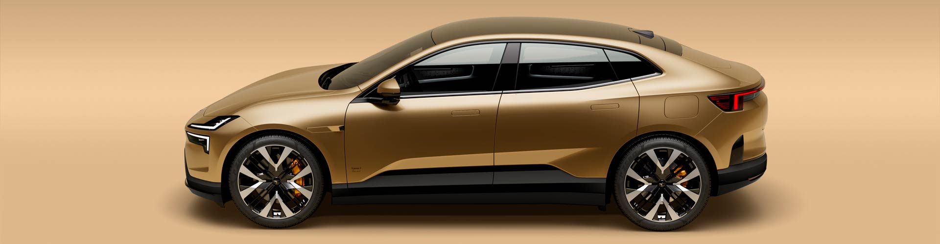 Gold 2024 Polestar 3 parked on gold background