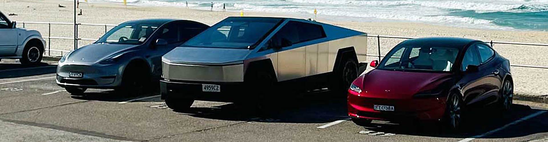Tesla Cybertruck parked next to some other cars at Bondi