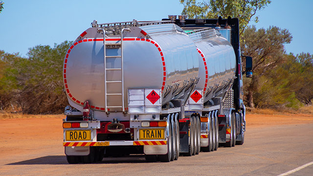 Road train transporting gasoline in outback Australia