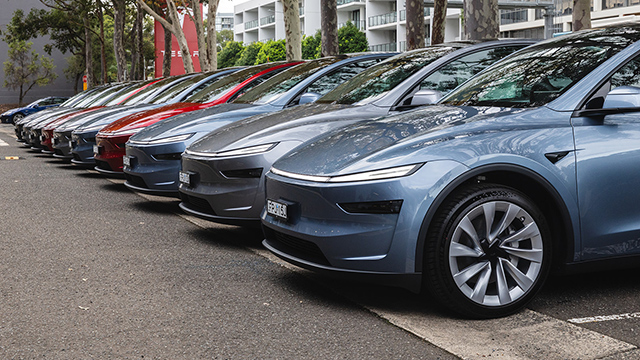 Row of Tesla cars