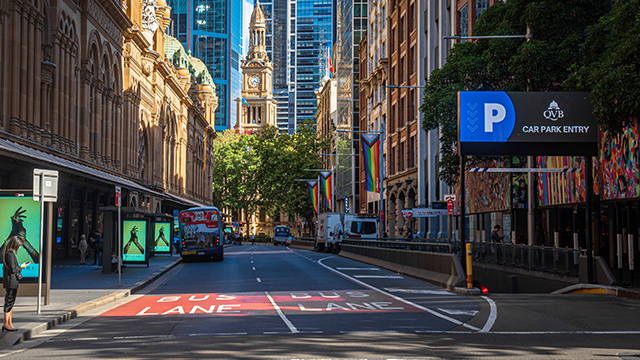 Sydney CBD street Queen Victoria Building car park entry