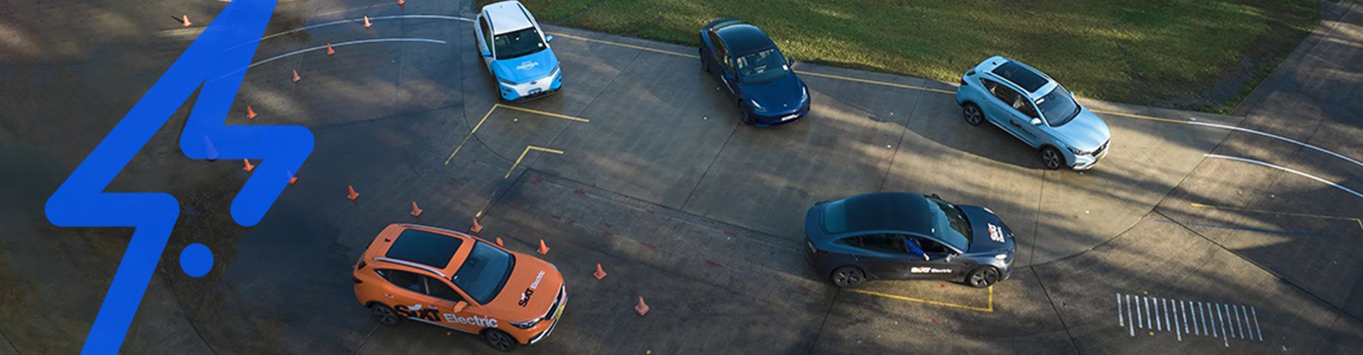 Overhead shot of electric vehicles at an NRMA EV drive days event