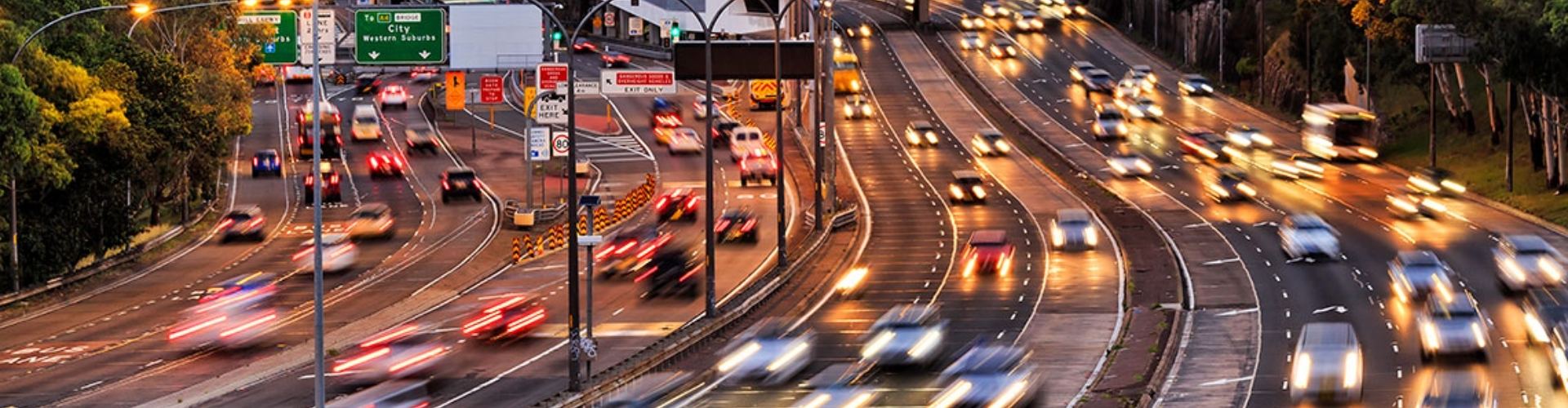 Long-exposure image of heavy traffic on freeway
