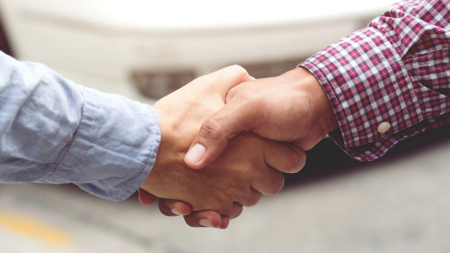 Two hands locked in a handshake