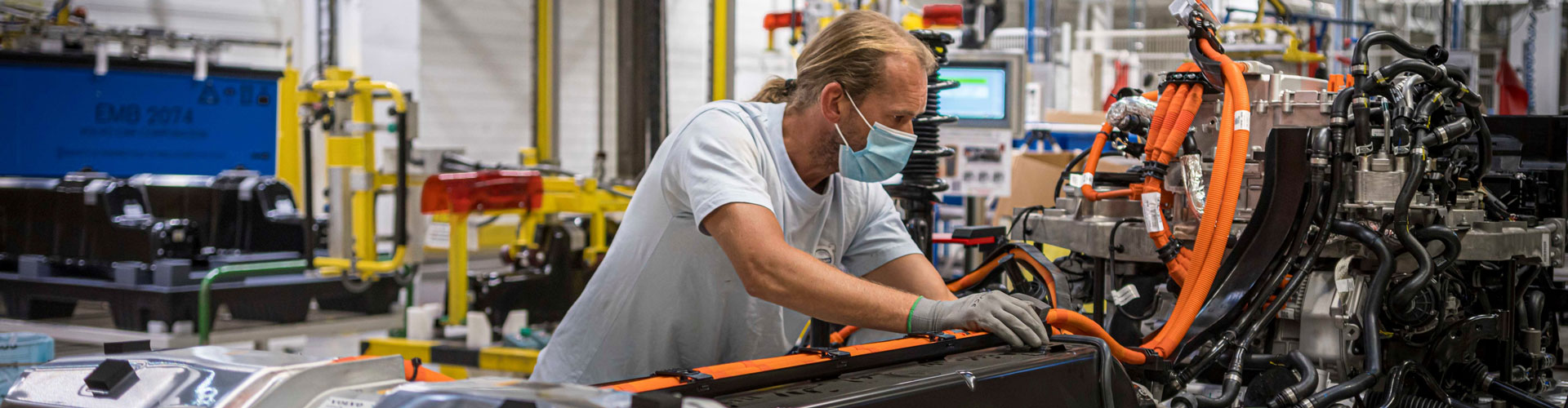 Battery assembly for electric vehicles at Volvo Cars' plant in Ghent, Belgium.
