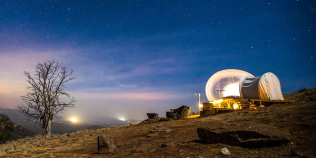 Bubbletent Australia luxury glamping accommodation under the night sky in the Capertee Valley