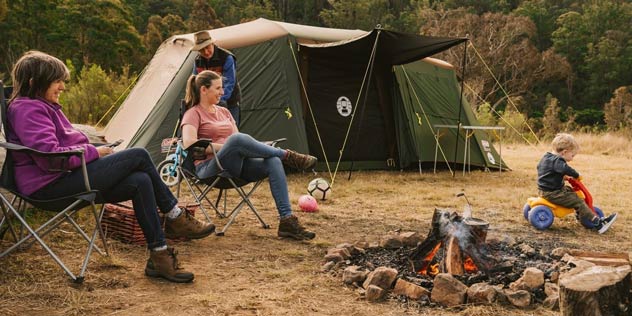A family camping at Chapman Valley Horse Riding, Howes Valley