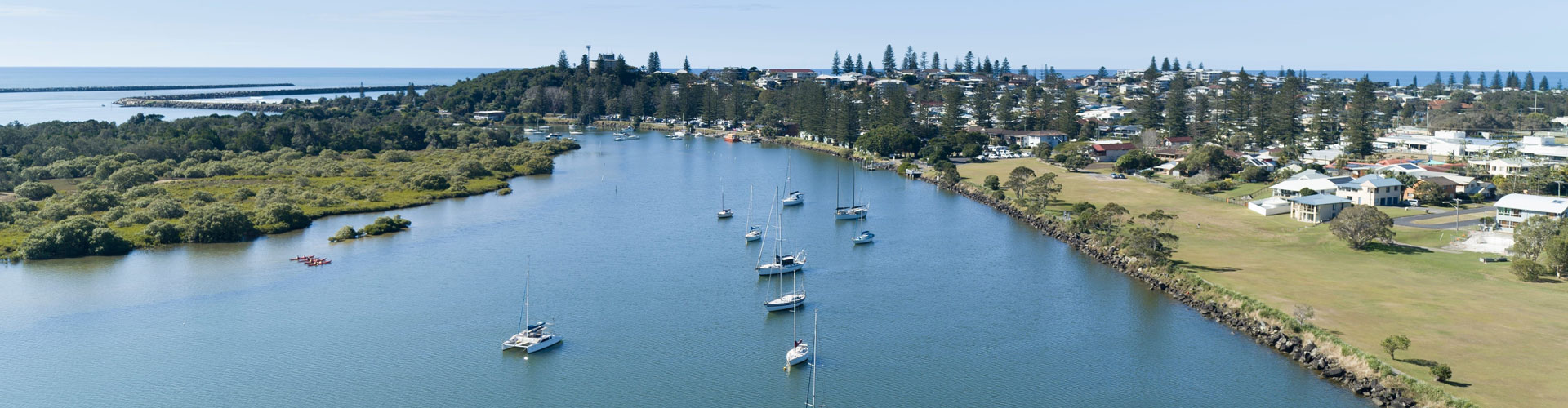 Aerial view of the Clarence River looking towards Yamba