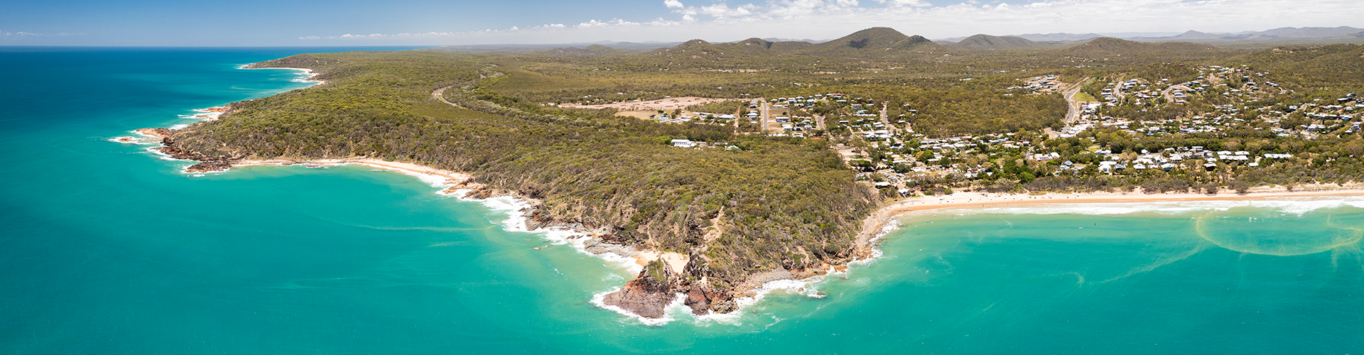 Panoramic view of the town of Agnes Water on the coast of Queensland, Australia