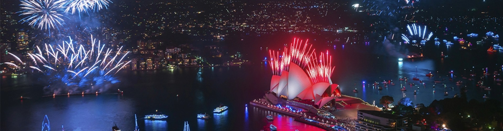 Ariel view of the New Year's eve Sydney fireworks celebration.