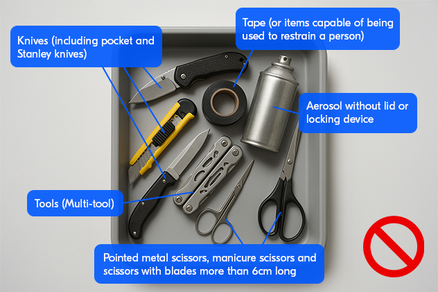 AI generated infographic of some items not allowed in airline carry-on baggage