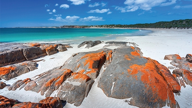 Dolphin beach eyre peninsula SA colourful rocks and white sand of dolphin beach eyre peninsula SA