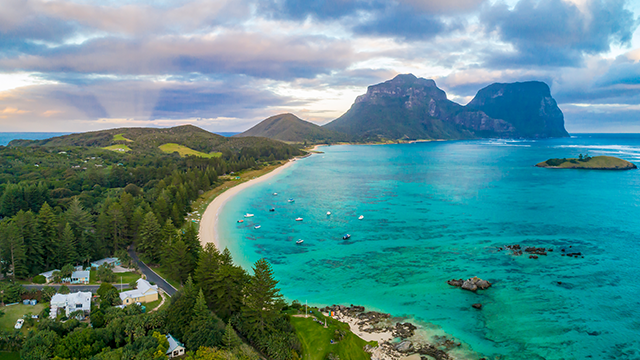 Arial shot of Mount Lidgbird and Mount Gower. 