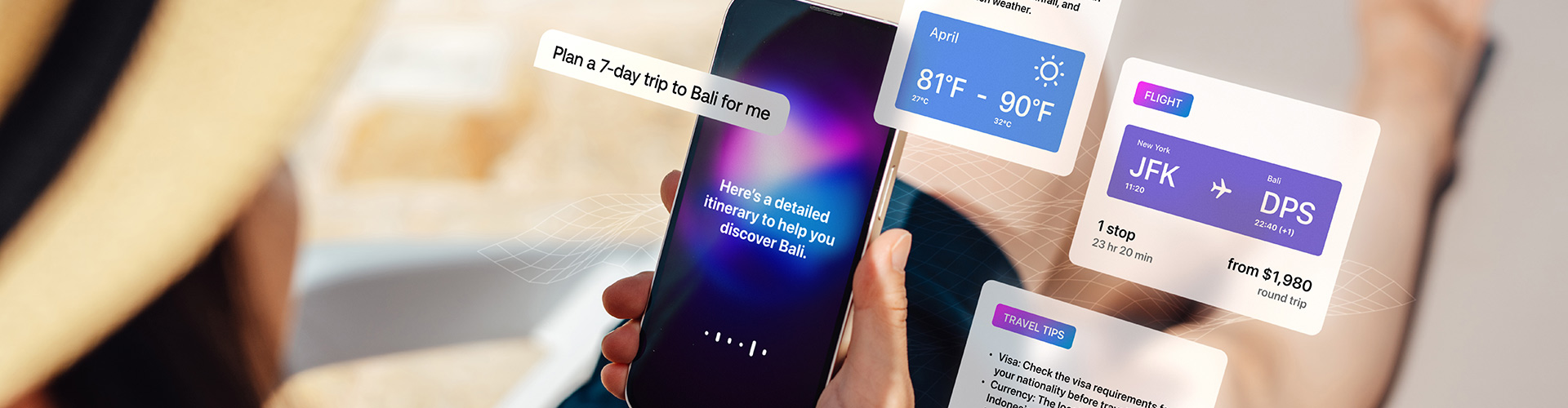 Person using AI on mobile for travel planning