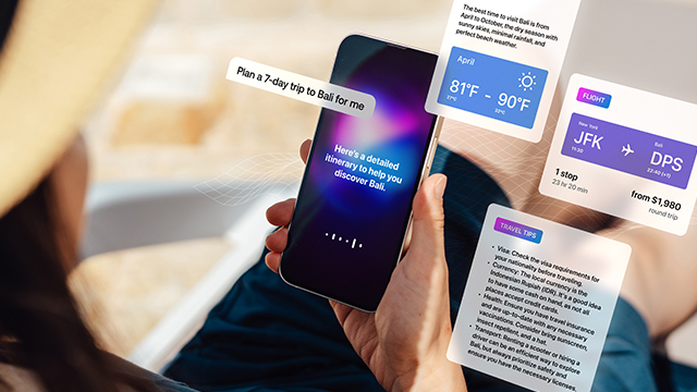 Person using AI on mobile for travel planning