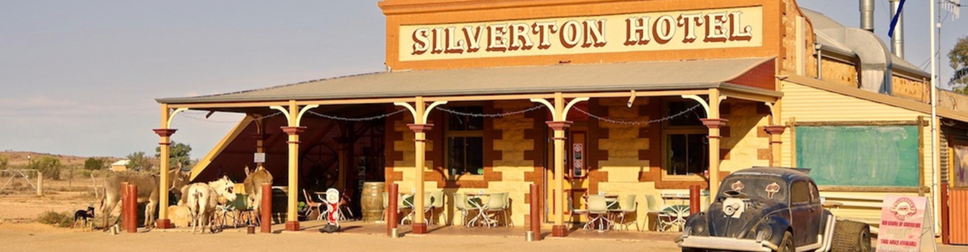Silverton Hotel NSW heritage sandstone building with wide veranda and painted signage Silverton Hotel