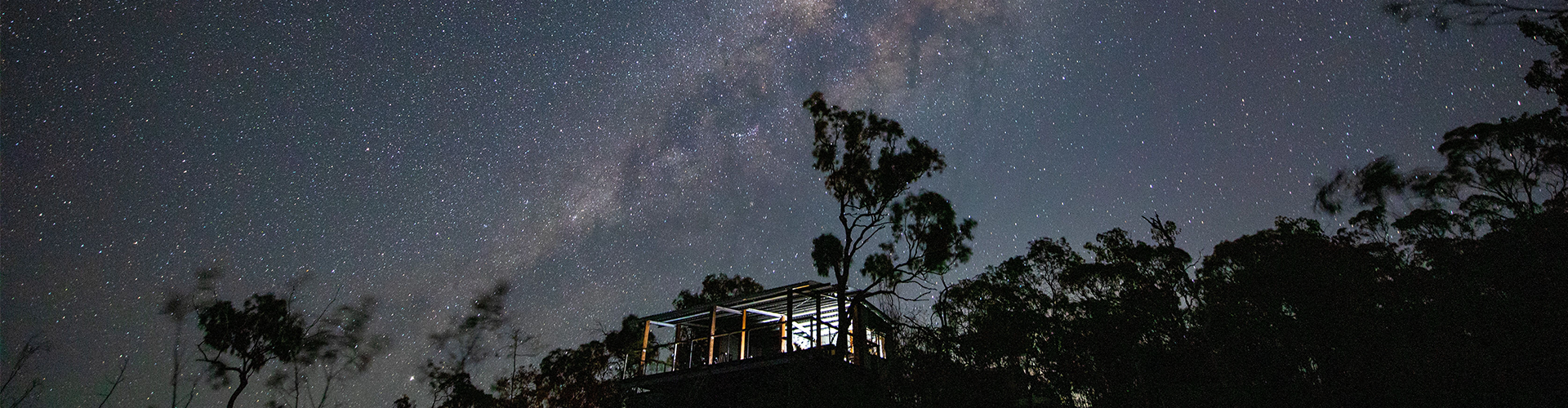 Starry night above cabin in remote Australia Starry night above cabin in remote Australia