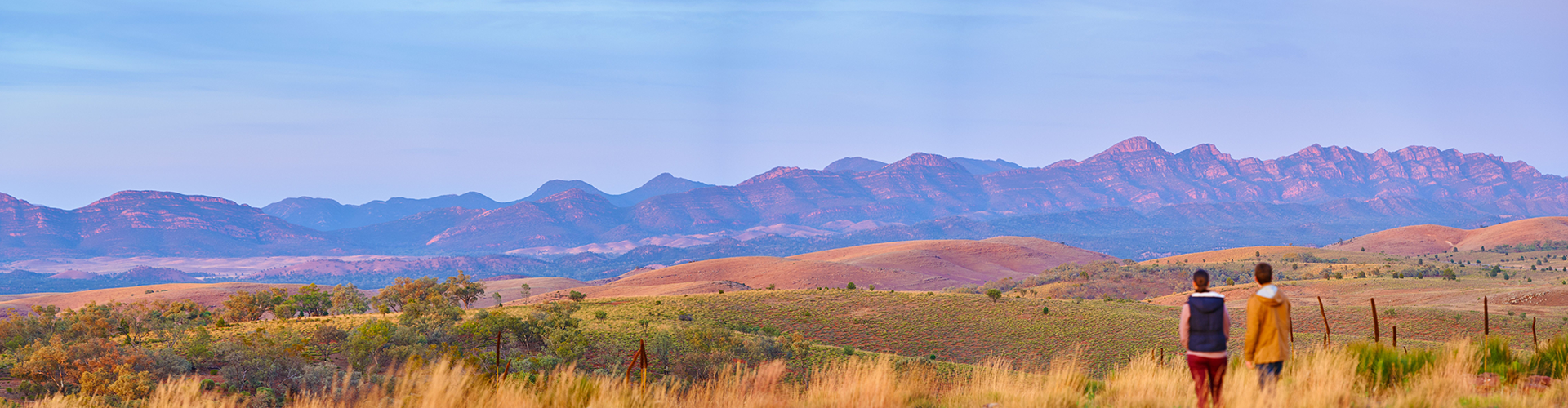 Couple looking at plains and hills at Upalinna Flinders Ranges-SA