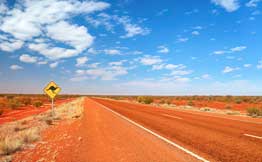 Outback Australian road with kangaroo sign