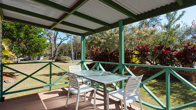 Outdoor dining table Grassy Heads Holiday Park NSW my nrma local guides