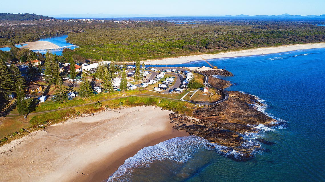 Aerial view Horseshoe Bay Holiday Park NSW my nrma local guides