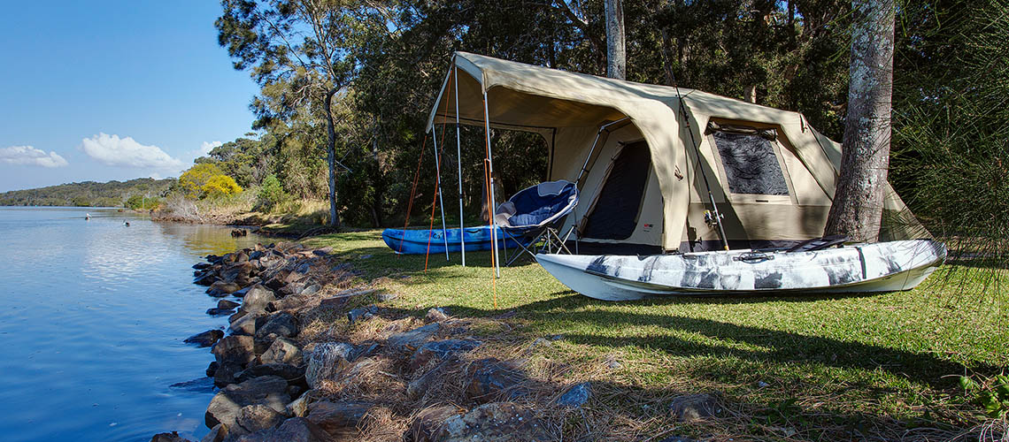 Tent by river Stuart Point Holiday Park my nrma local guides