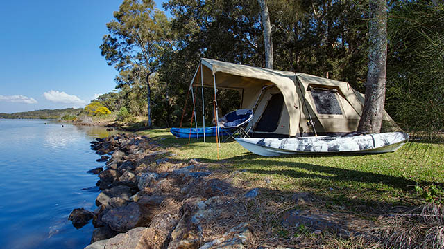 Tent by river Stuarts Point Holiday Park my nrma local guides