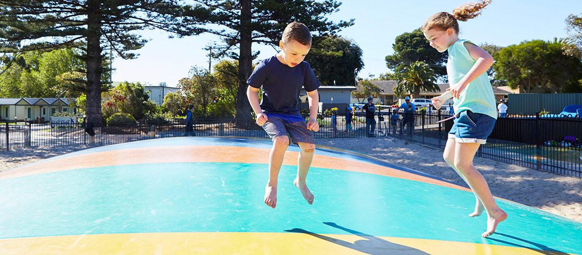 Children Jumping Victor Harbour Holiday Park my nrma parks and resorts SA