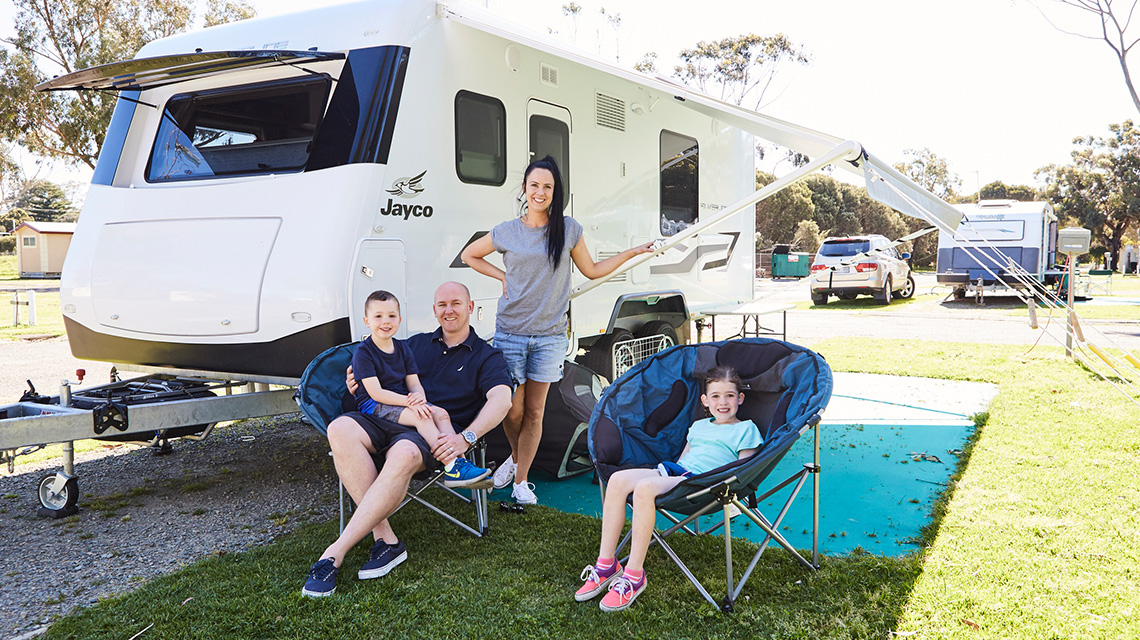 Family Relaxing Near Caravan Victor Harbour Beachfront Holiday Park NRMA Parks and Resorts SA