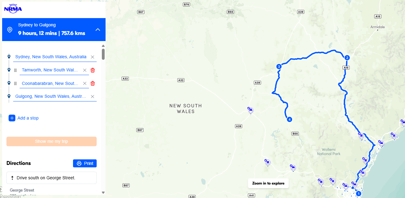 Road trip from Sydney to Gulgong using My NRMA app