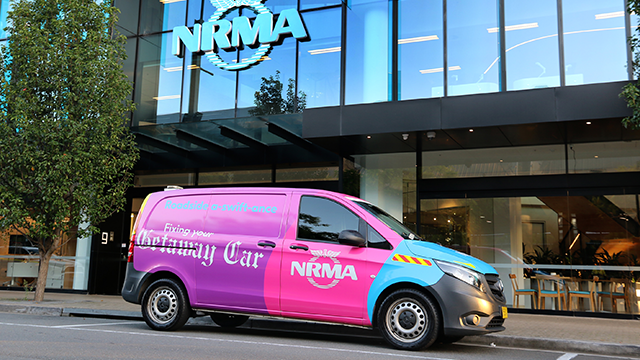 NRMA Roadside a-swift-ance van outside NRMA Sydney Olympic park office