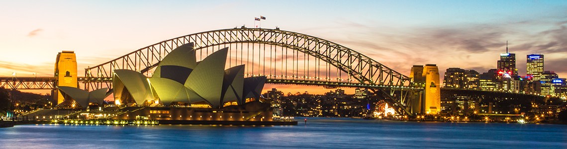 Sydney Opera House and Harbour Bridge at night