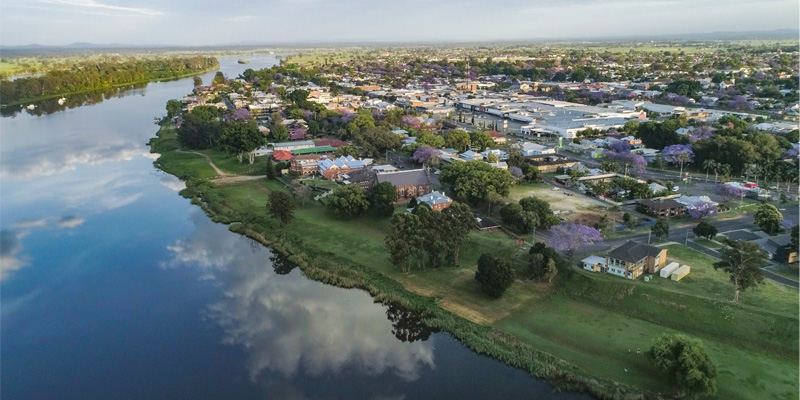 aerial view of clarence river in grafton
