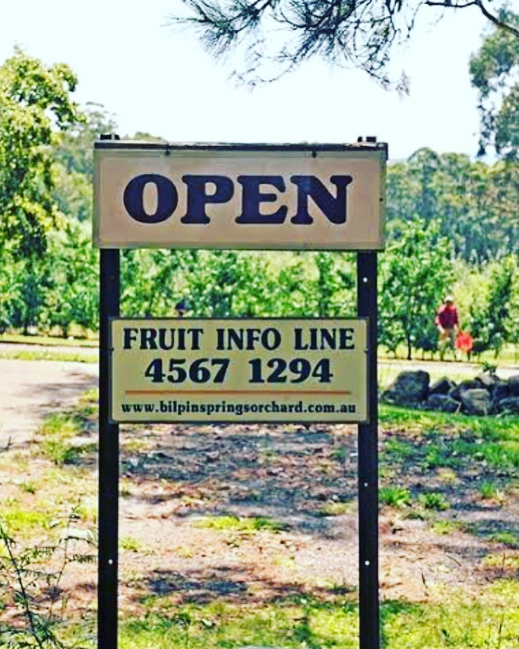 the bilpin springs orchard open sign
